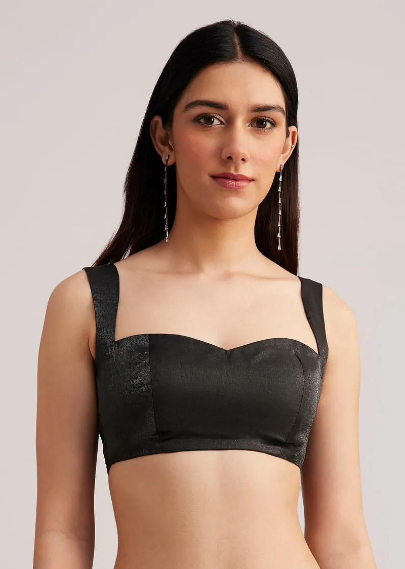Black Satin Saree With Overall Stone Embellishment