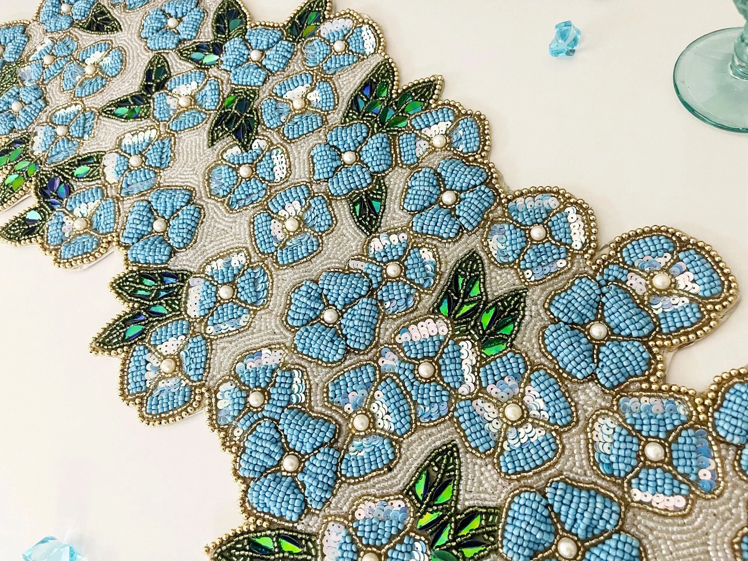 Blue Flowers in the Spring Beaded Table Runner