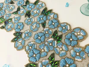 Blue Flowers in the Spring Beaded Table Runner