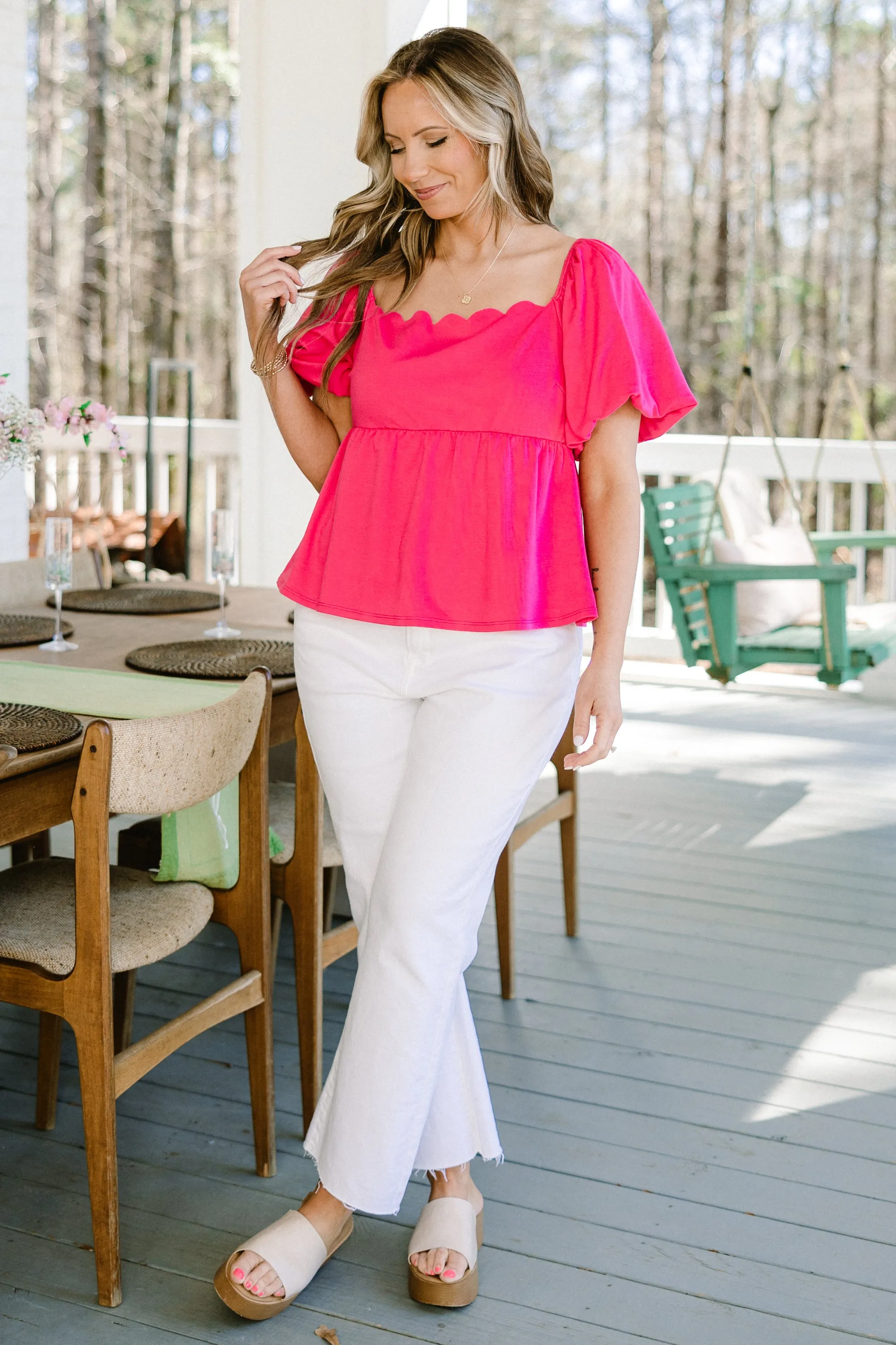 Blushing Rose Babydoll Top, Fuchsia