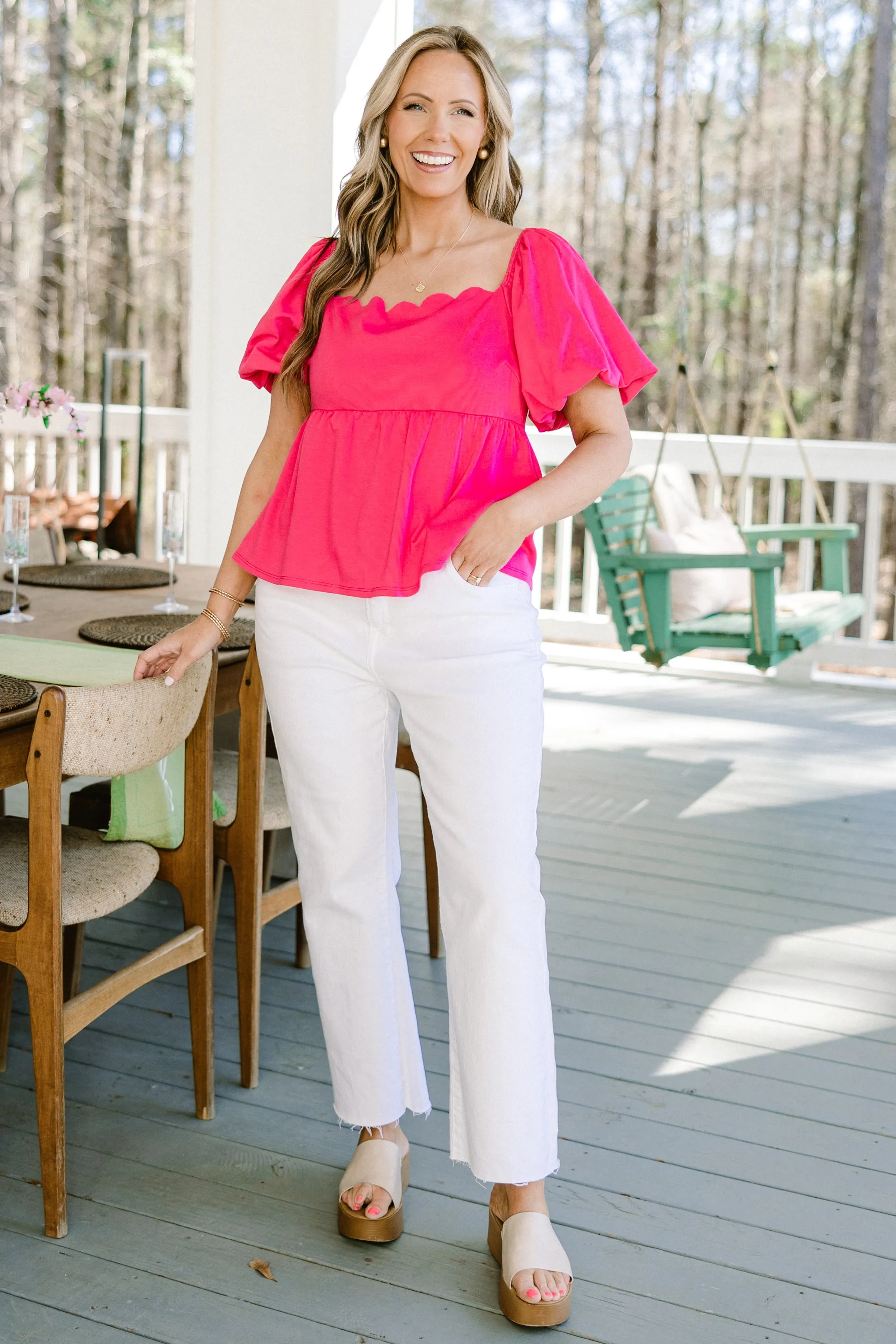Blushing Rose Babydoll Top, Fuchsia