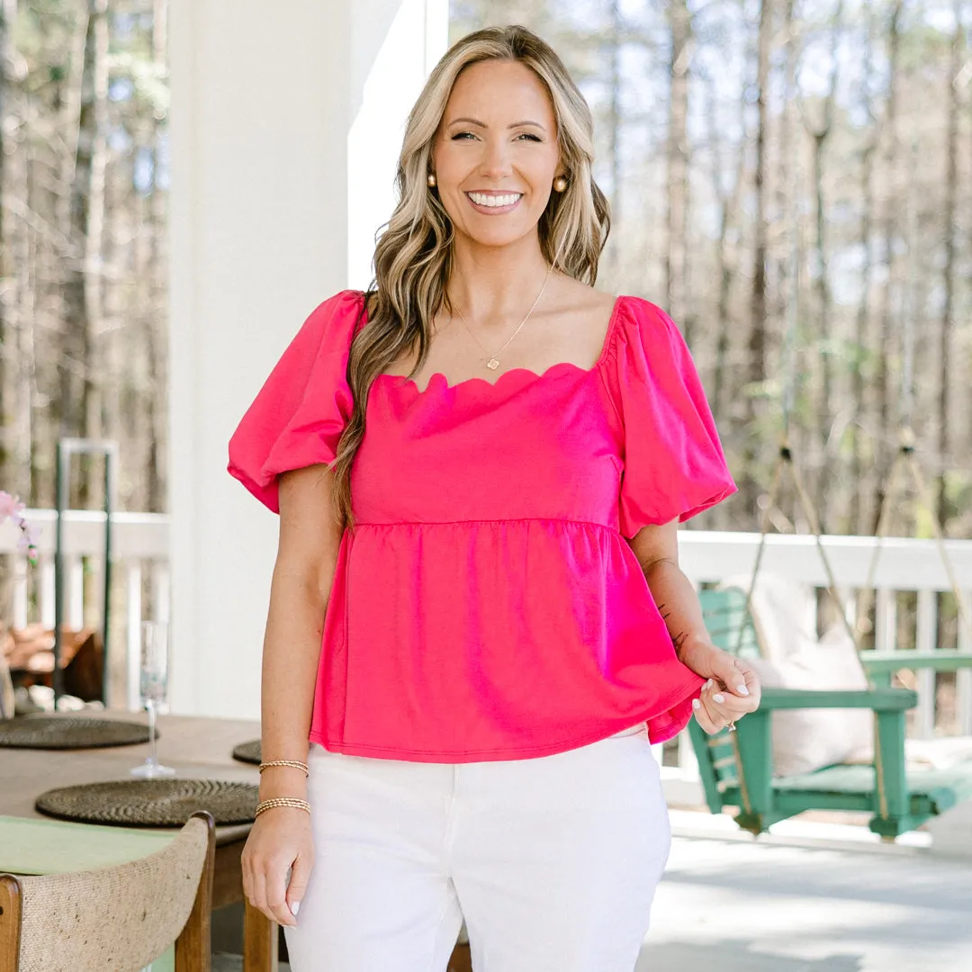 Blushing Rose Babydoll Top, Fuchsia