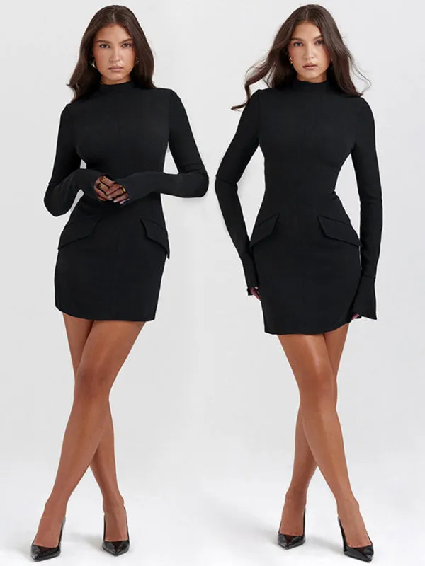 Bodycon Mini Dress with Long Sleeves and High Neck