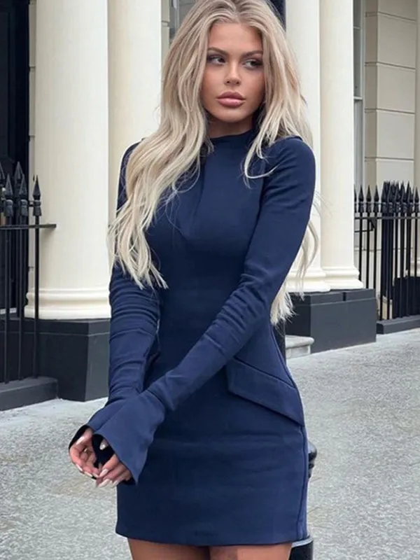 Bodycon Mini Dress with Long Sleeves and High Neck