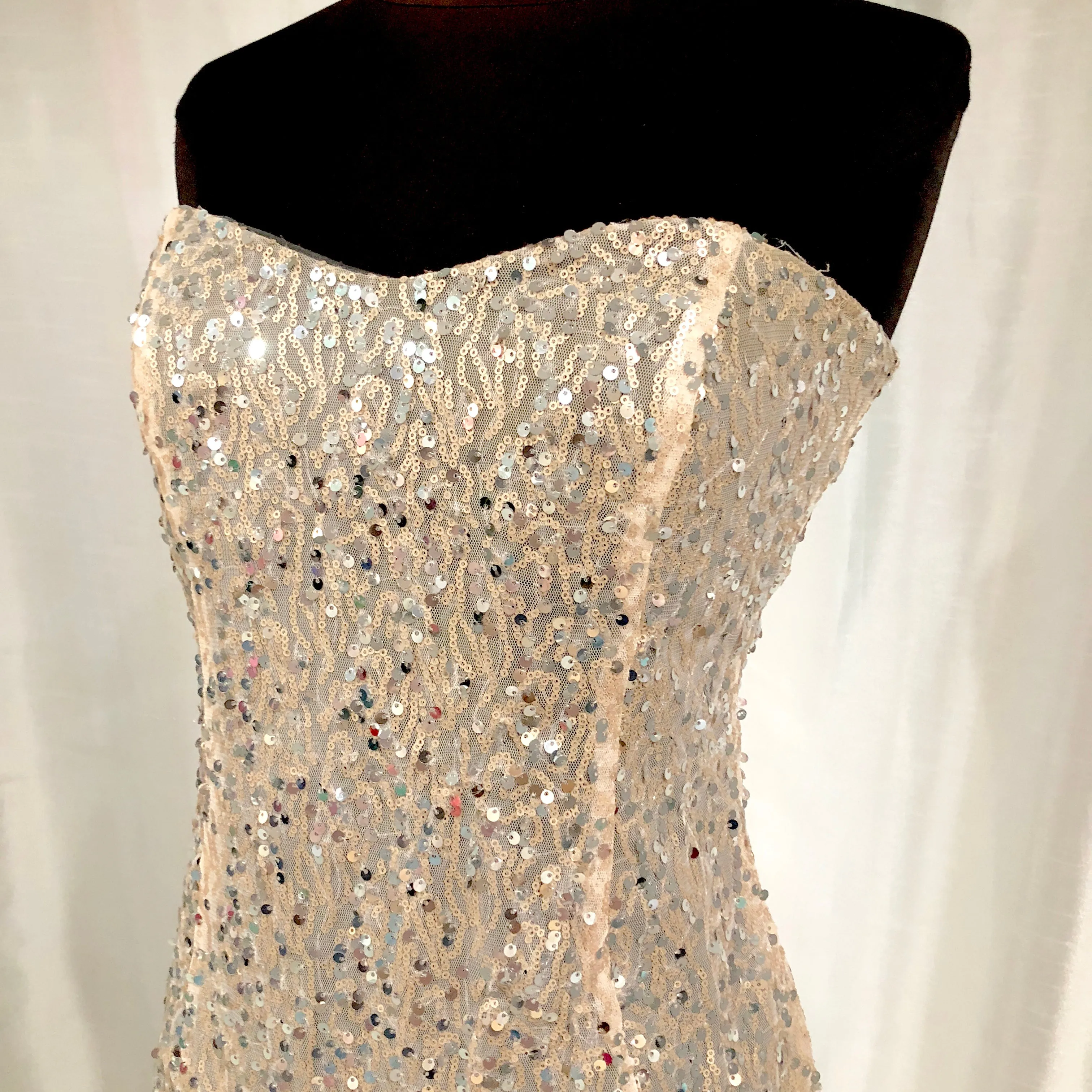 BOUTIQUE Short Blush & Silver Strapless Gown Size 7