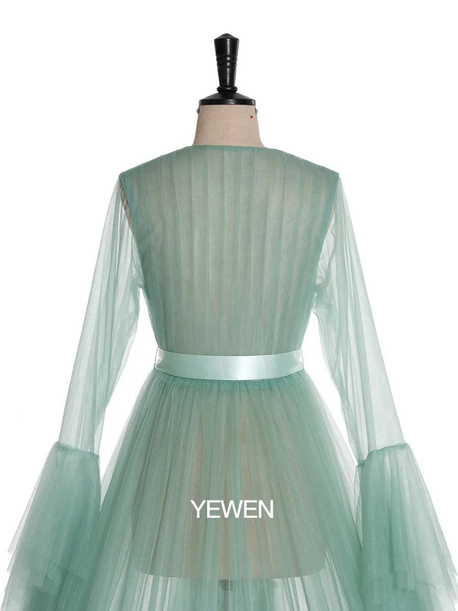 Bow Ruffled Long Sleeve V Neck Maternity Dress For Photo Shoot