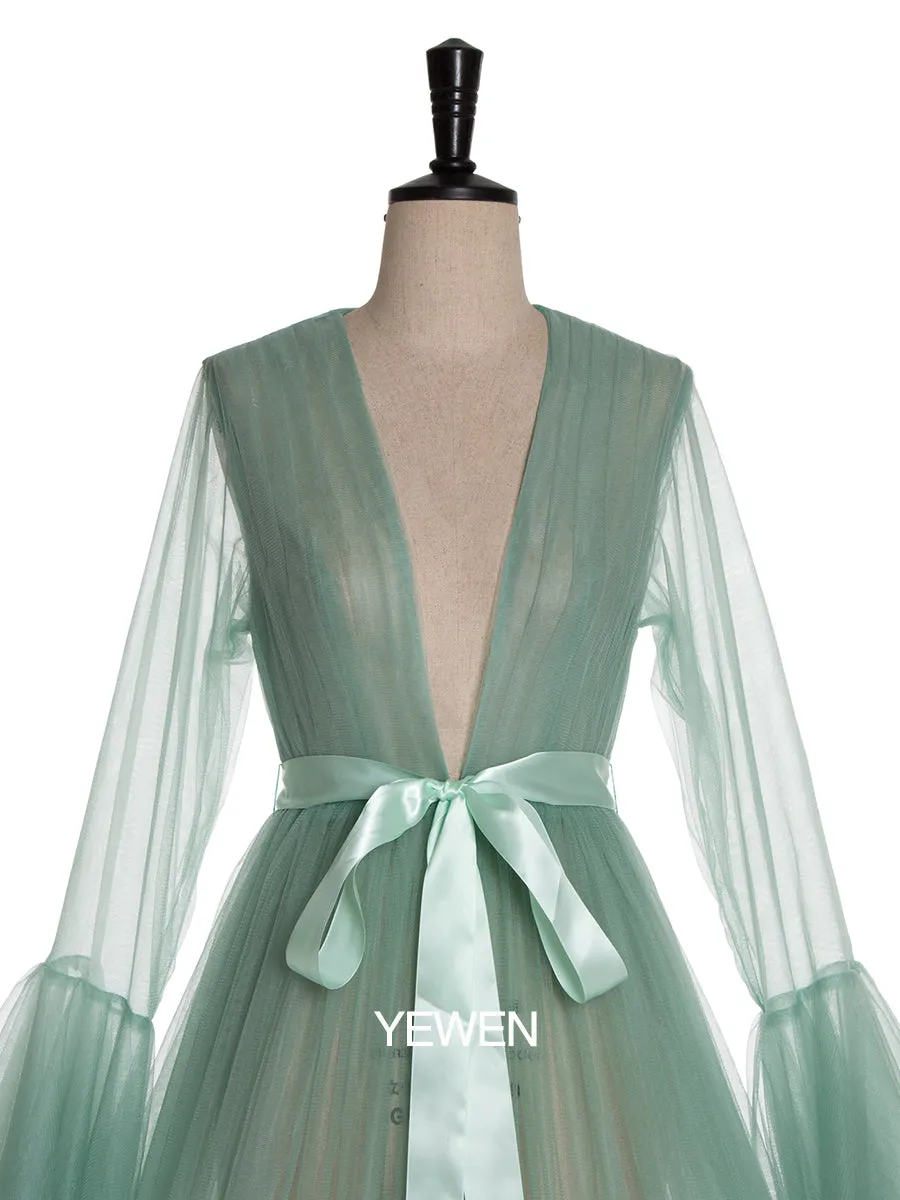 Bow Ruffled Long Sleeve V Neck Maternity Dress For Photo Shoot