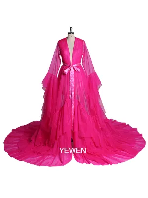 Bow Ruffled Long Sleeve V Neck Maternity Dress For Photo Shoot