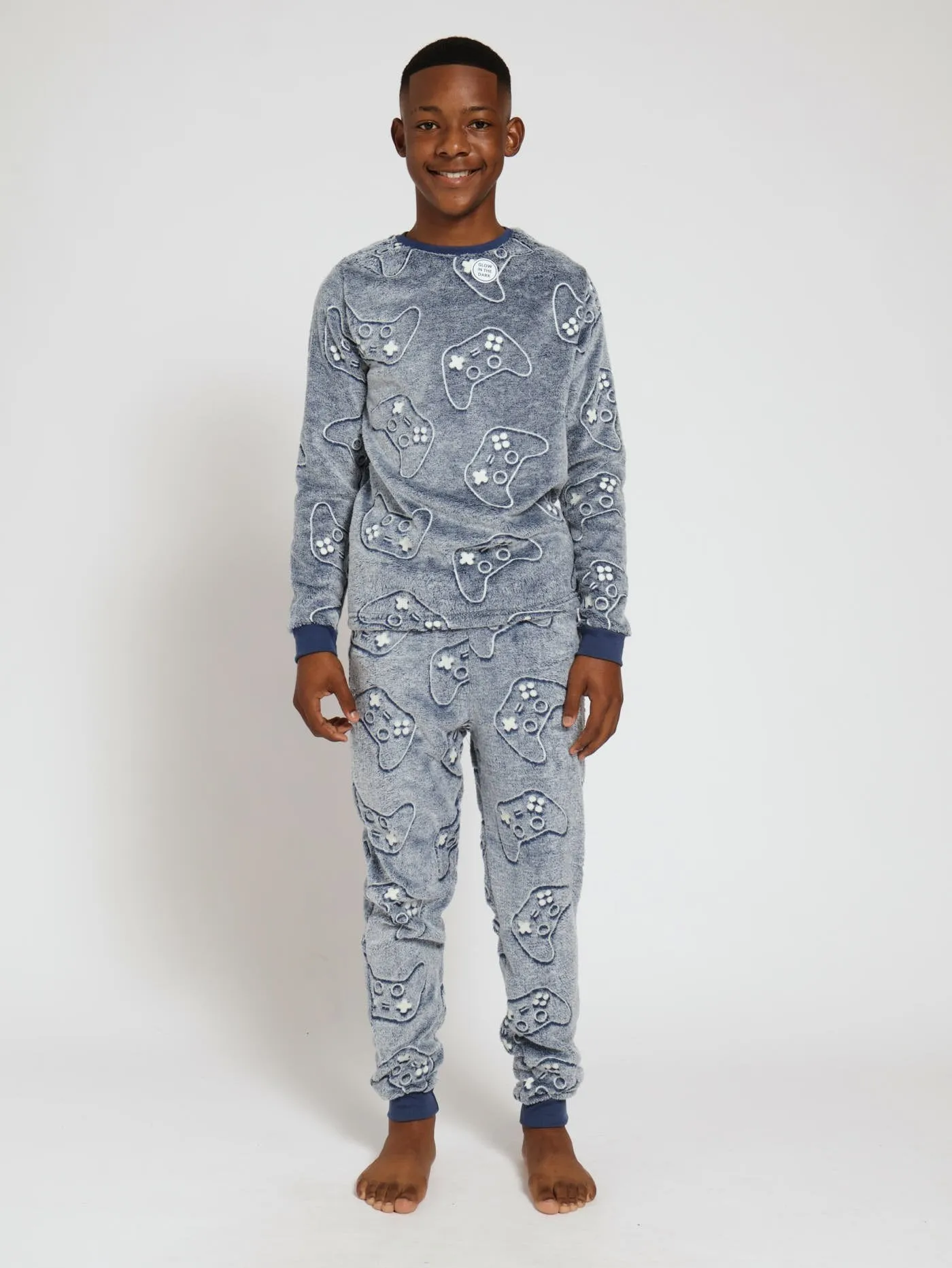 Boys Long Sleeve Gaming Glow In The Dark Sleepset - Blue