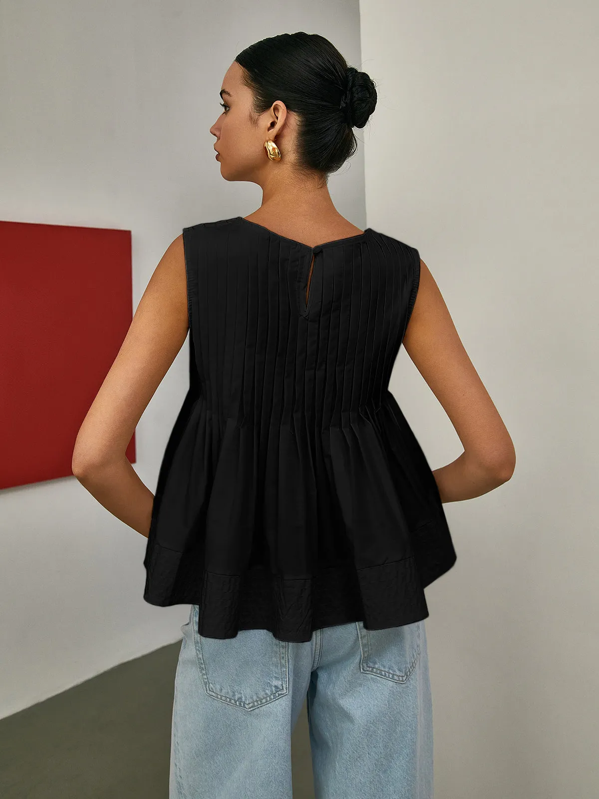 Brenya® | Pleated Peplum Sleeveless Blouse