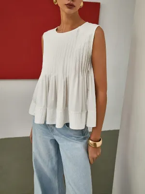 Brenya® | Pleated Peplum Sleeveless Blouse