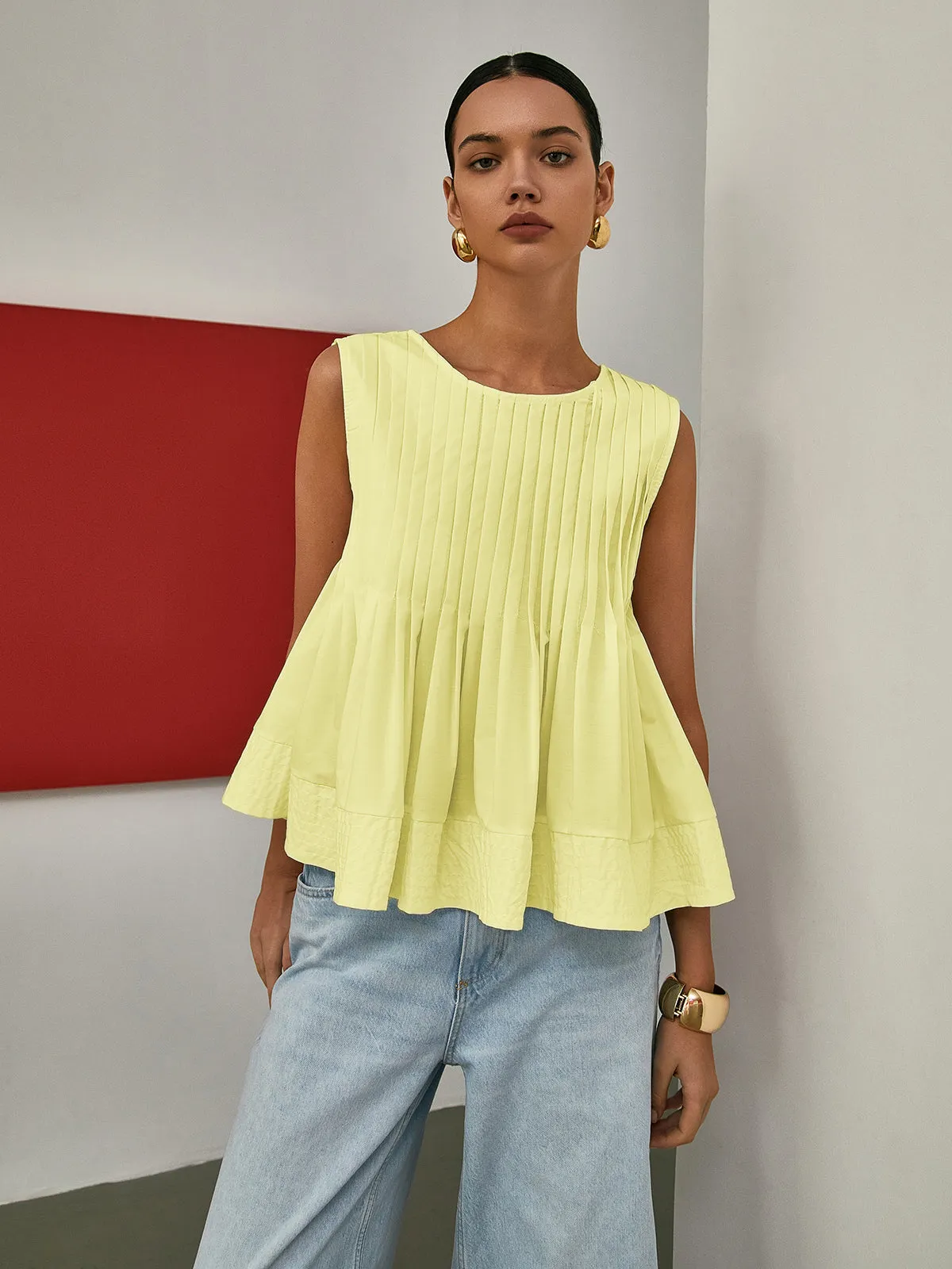 Brenya® | Pleated Peplum Sleeveless Blouse