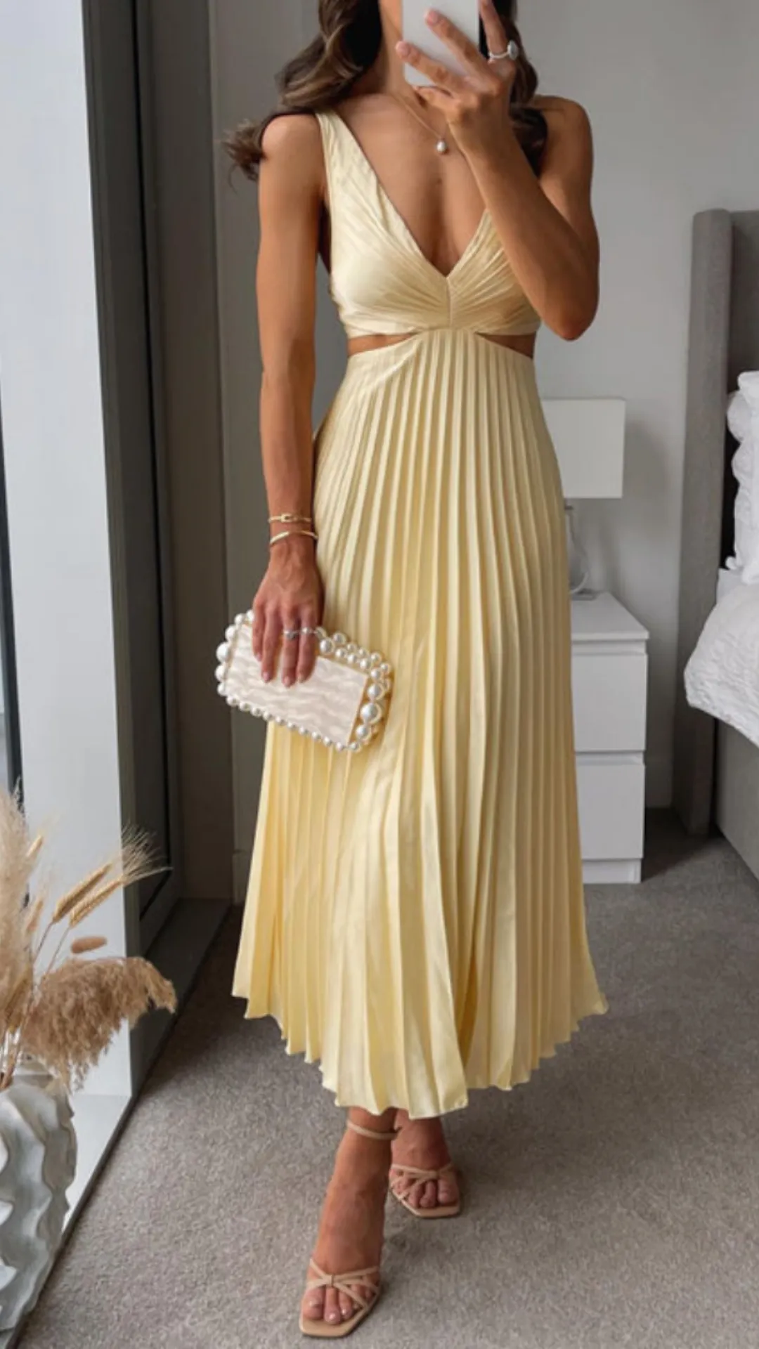 Brianna® | Pleated Long Dress With Cut Out Waist