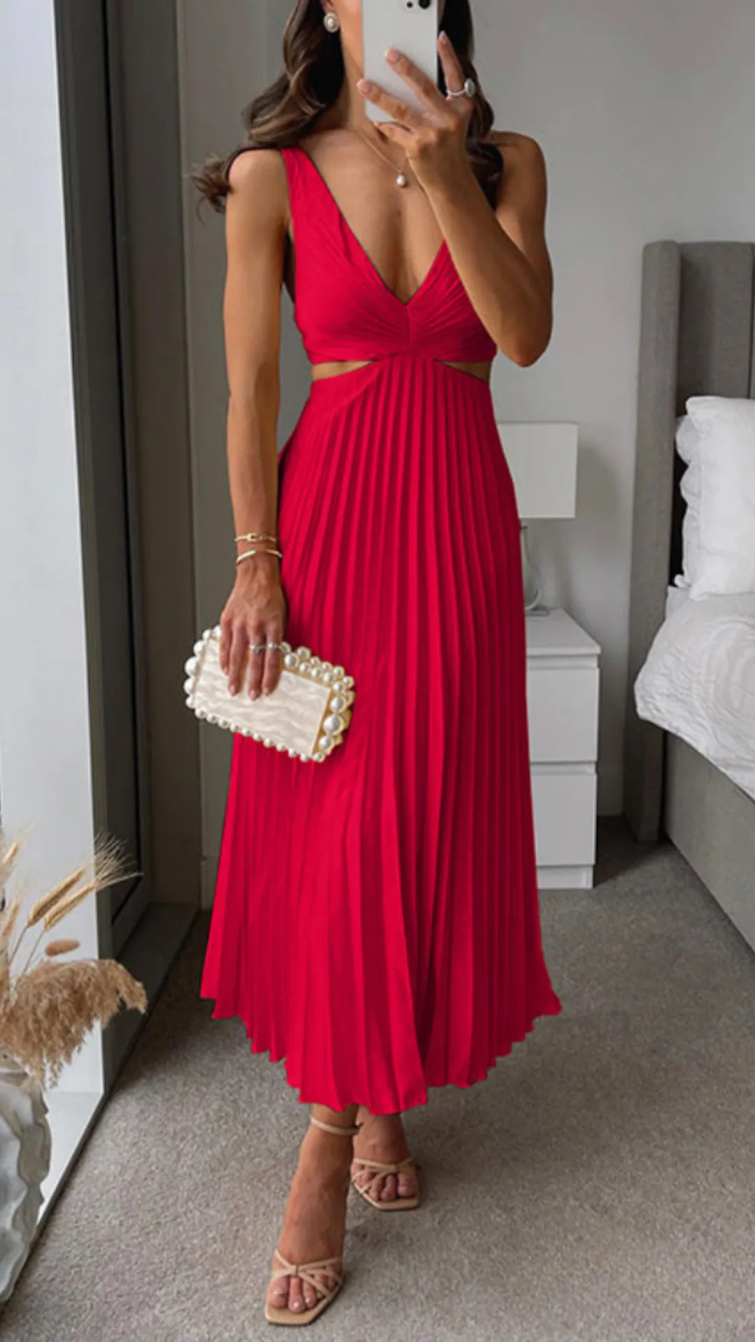 Brianna® | Pleated Long Dress With Cut Out Waist