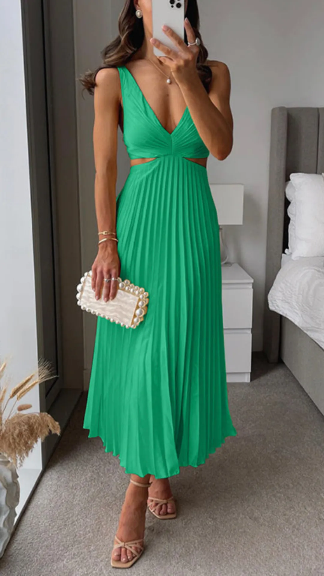 Brianna® | Pleated Long Dress With Cut Out Waist