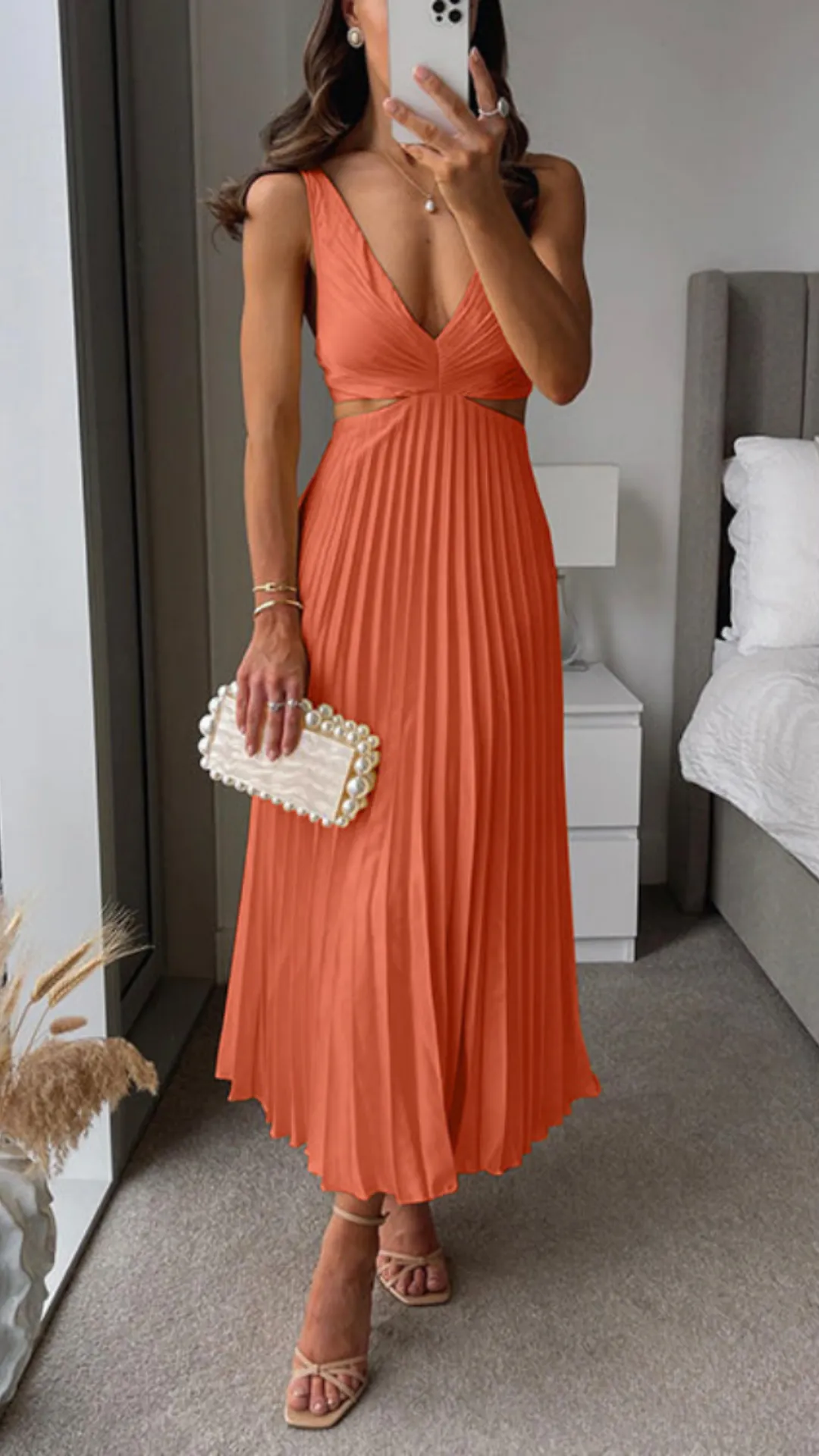 Brianna® | Pleated Long Dress With Cut Out Waist