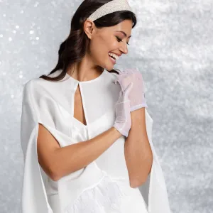 Bridal Short Tulle Gloves w. Swarovski Scattered Crystals