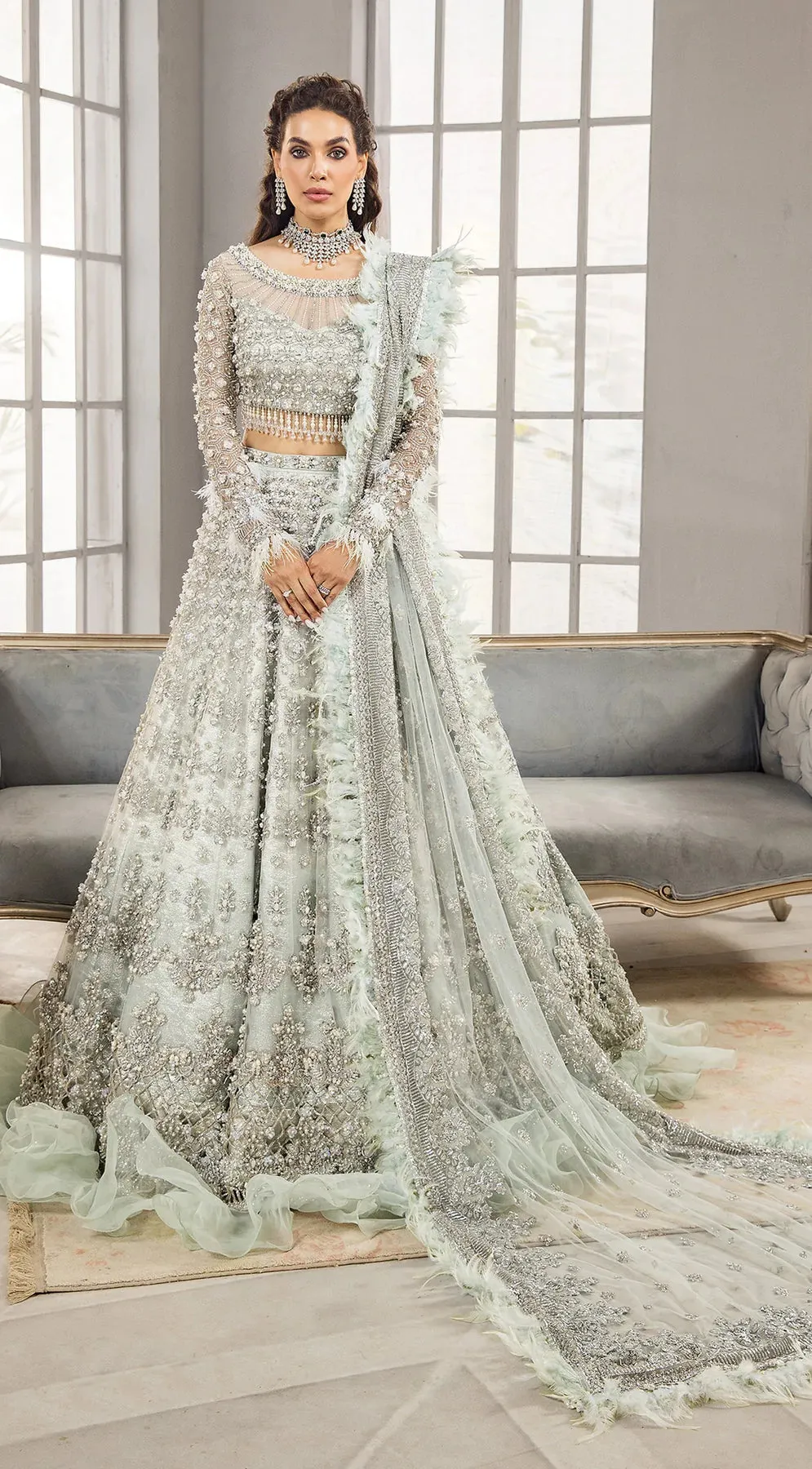 Bridal Silver Lehenga Choli For Pakistani Bridal Wear