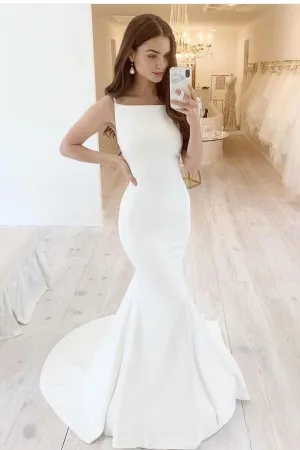Bride Simple Wedding Dresses with Boat Neck
