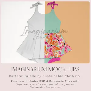 Brielle Tie Strap Skirted Romper Mock Up, Realistic Clothing Mockup for Photoshop and Procreate