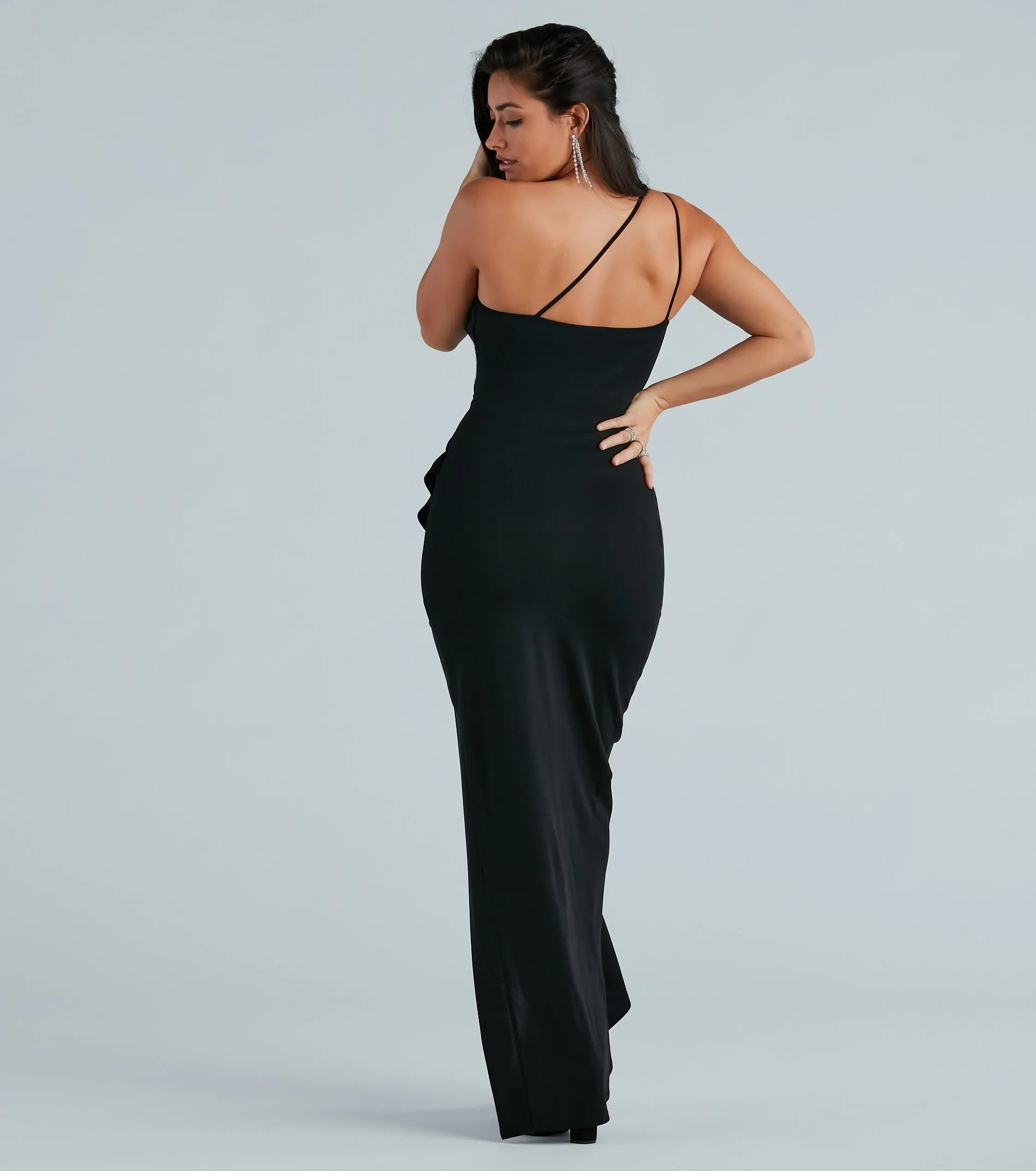 Candace Formal Crepe One-Shoulder Ruffle Dress