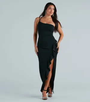 Candace Formal Crepe One-Shoulder Ruffle Dress