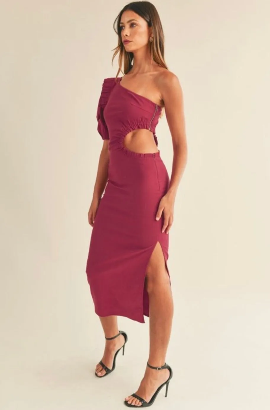 Capris Wine Side Cut Out Midi Dress