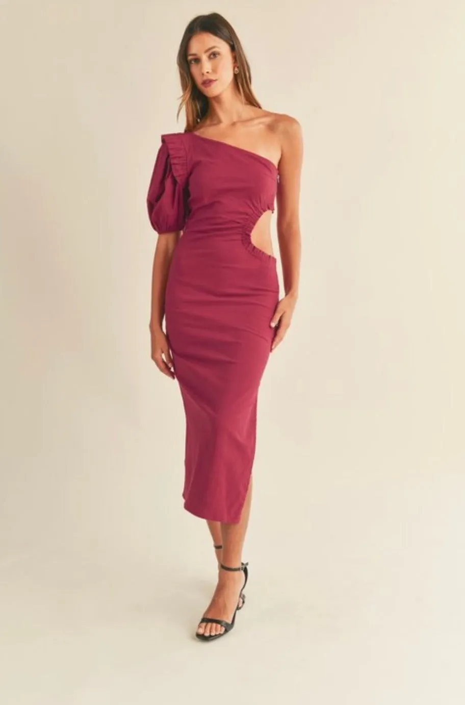 Capris Wine Side Cut Out Midi Dress