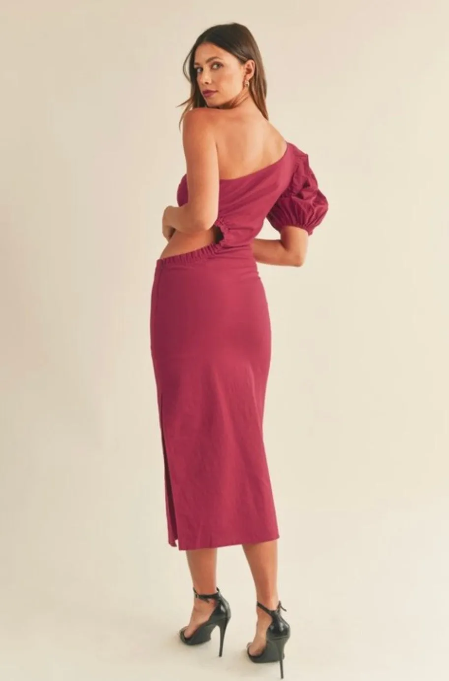 Capris Wine Side Cut Out Midi Dress