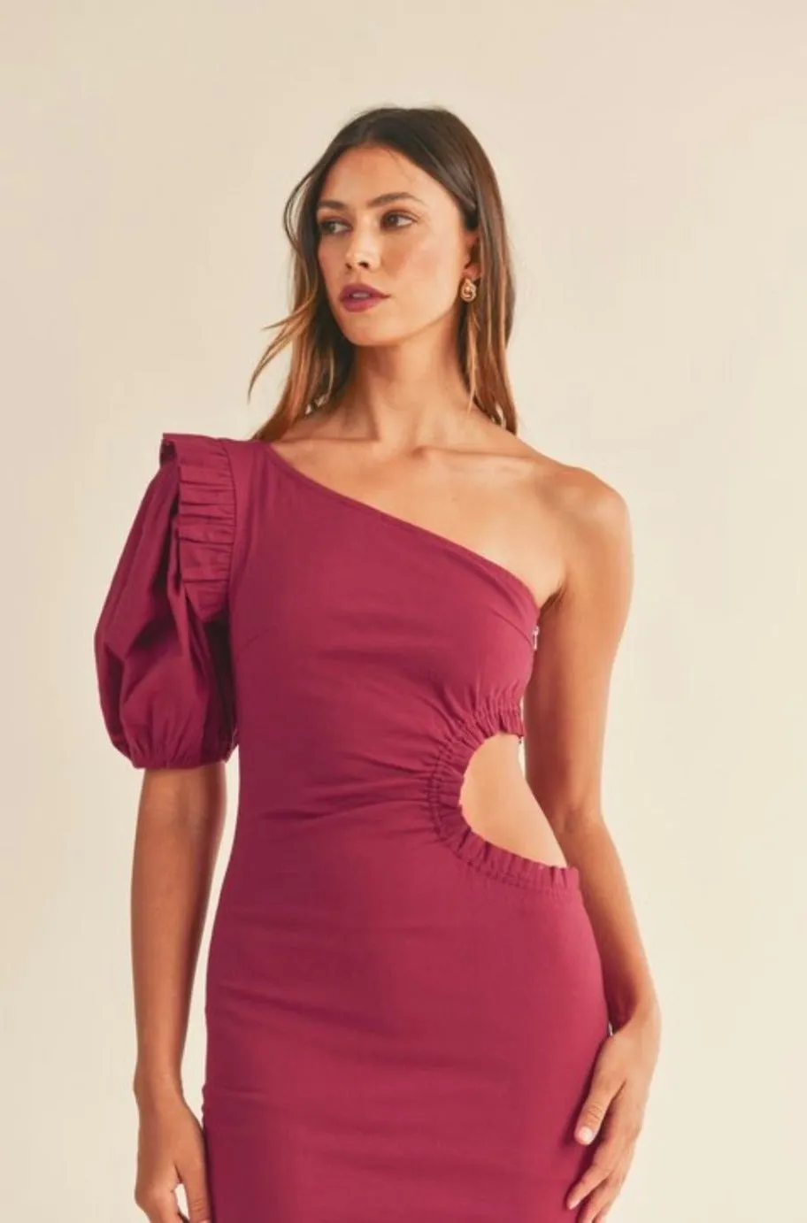 Capris Wine Side Cut Out Midi Dress