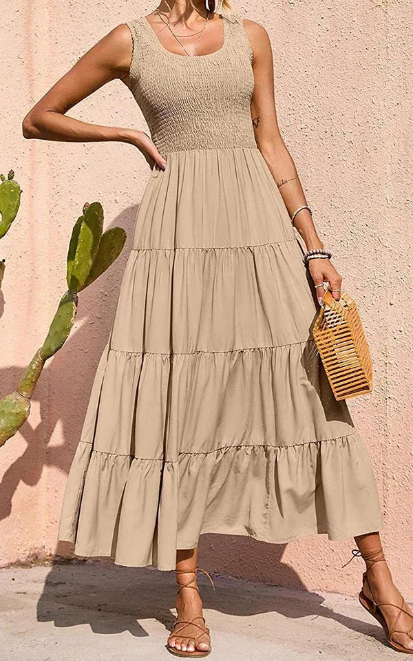 Casual Pleated Sleeveless Dress