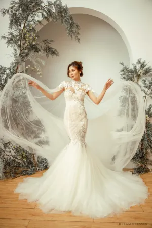 Cathedral Bridal Lace Cape with High Neck (#YONIA)
