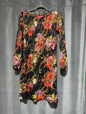 Catherine Long SLeeve Floral Print Vertical Pleated Mini Dress