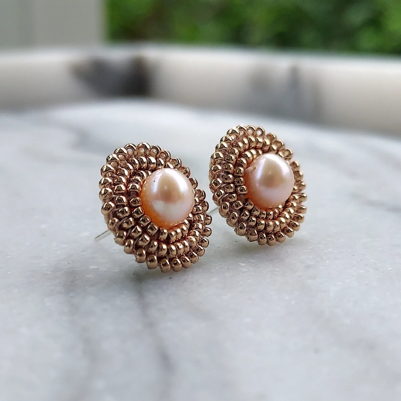 Champagne Gold Freshwater Pearl Stud Earrings