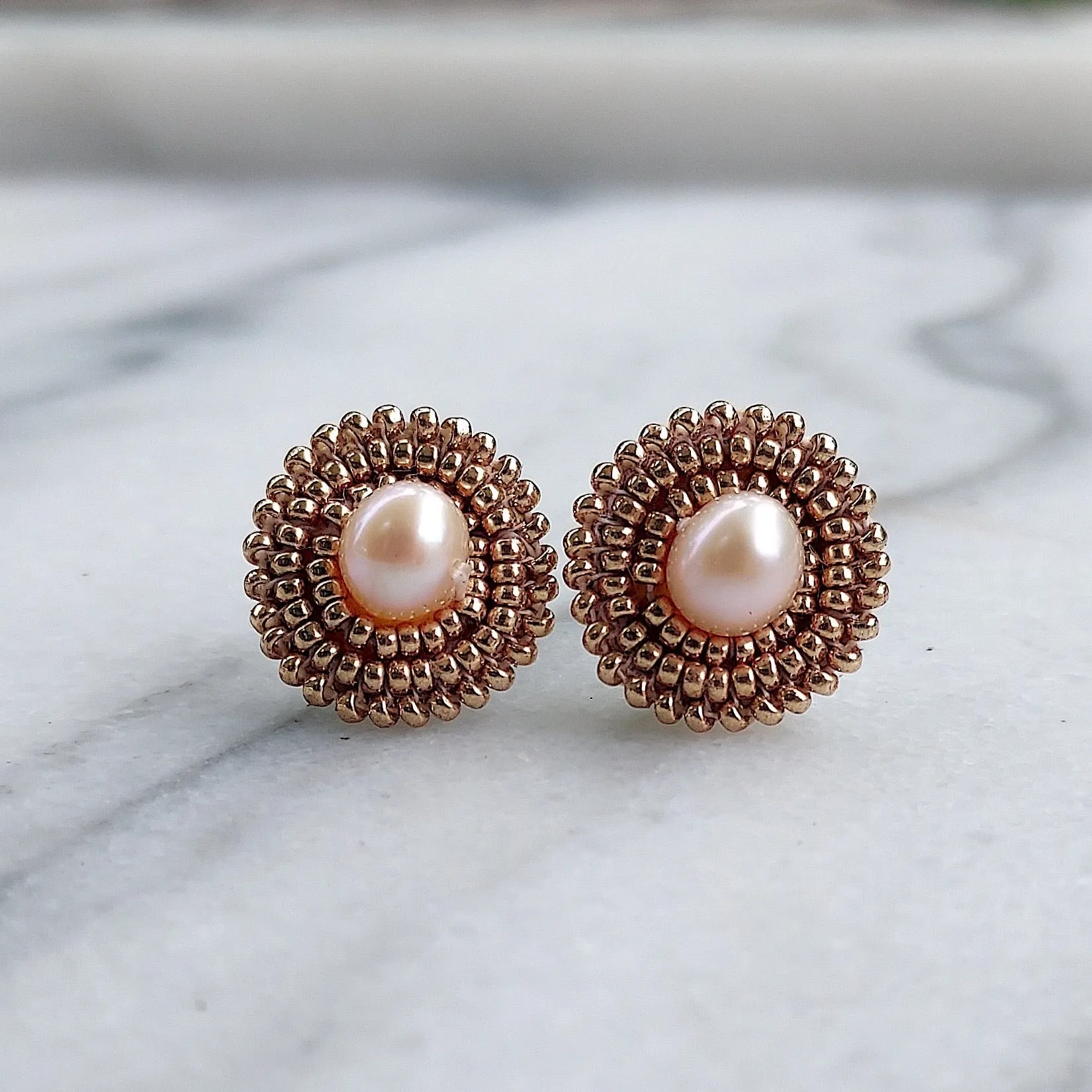 Champagne Gold Freshwater Pearl Stud Earrings