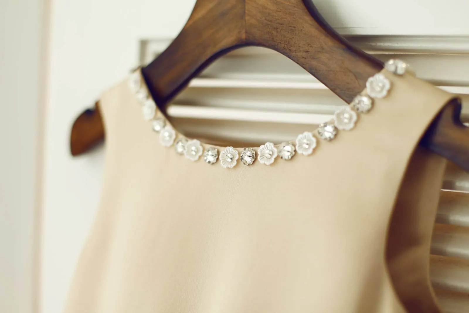 Champagne Satin Ivory Tulle Wedding Flower Girl Dress, Beaded Neckline