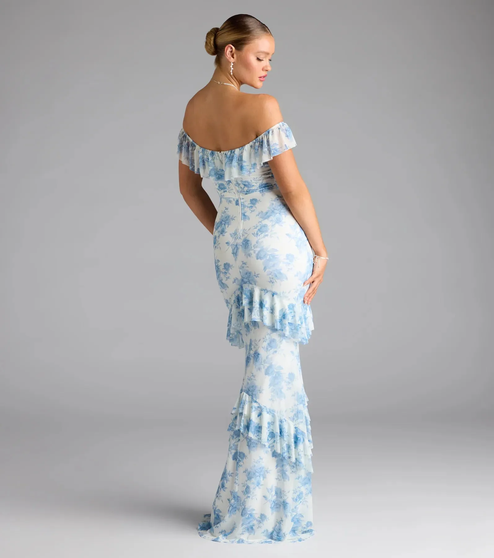Charmaine Off-The-Shoulder Floral Formal Dress