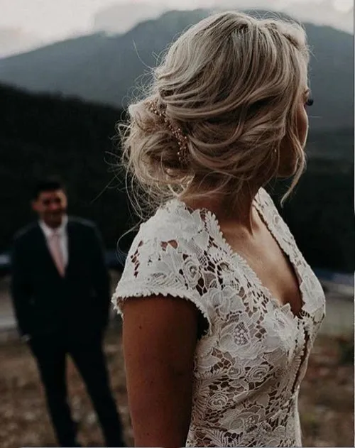 Charming Mermaid Lace Ivory Cap Sleeves Wedding Dresses, Bridal Dresses,MW481
