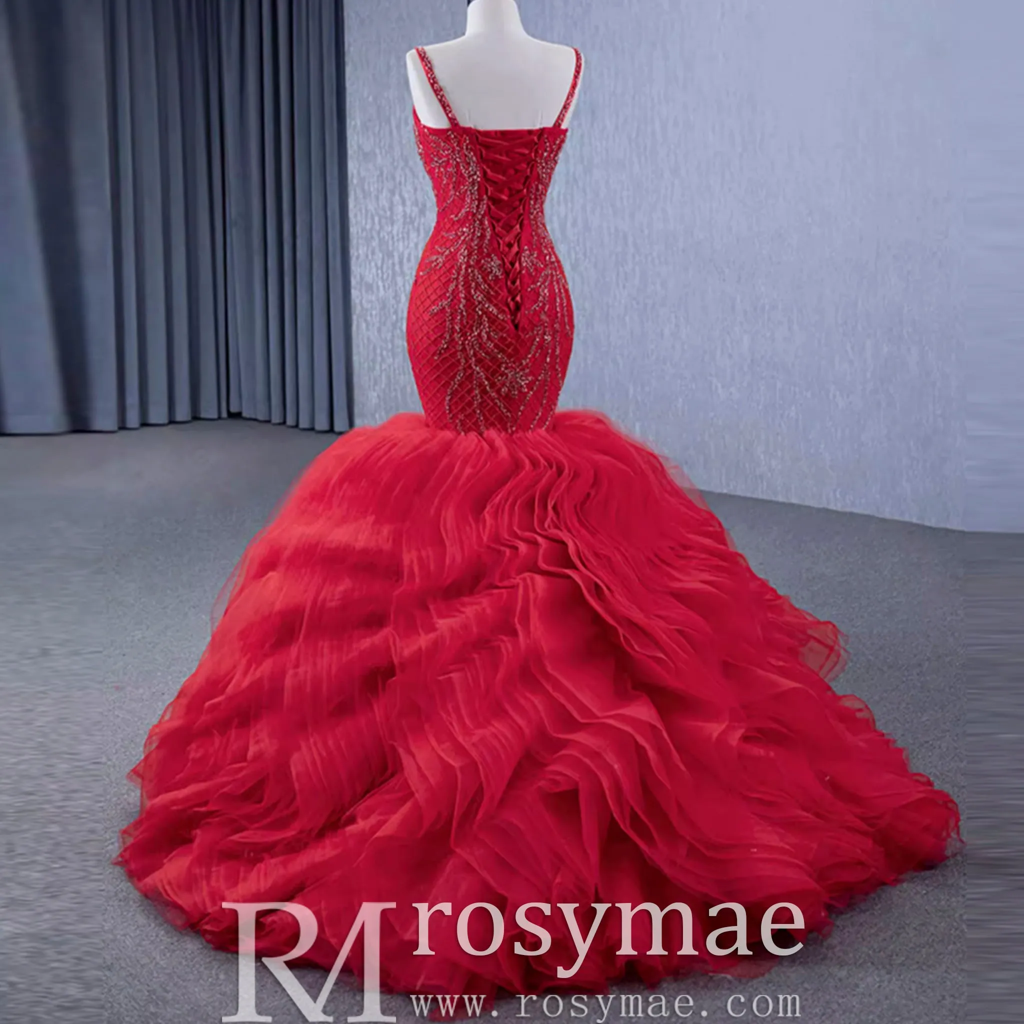 Charming Organza Mermaid Evening Dress Ruffles Long Prom Dress