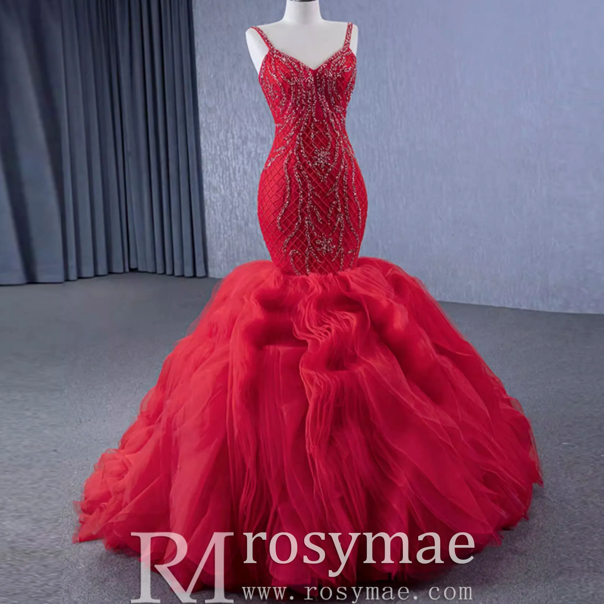 Charming Organza Mermaid Evening Dress Ruffles Long Prom Dress