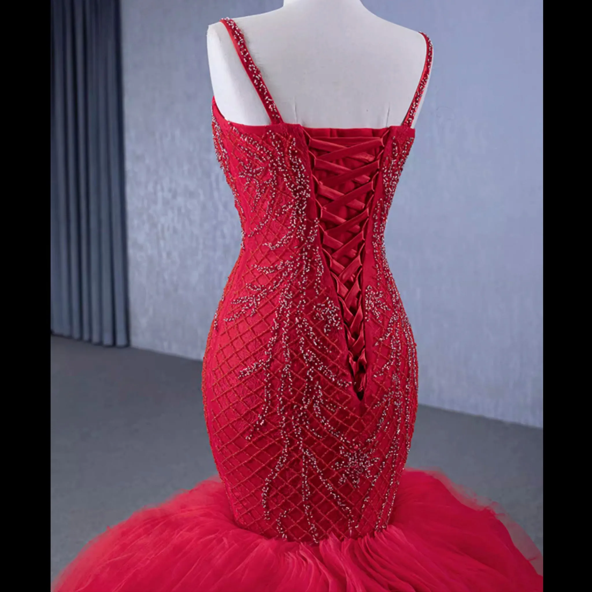 Charming Organza Mermaid Evening Dress Ruffles Long Prom Dress