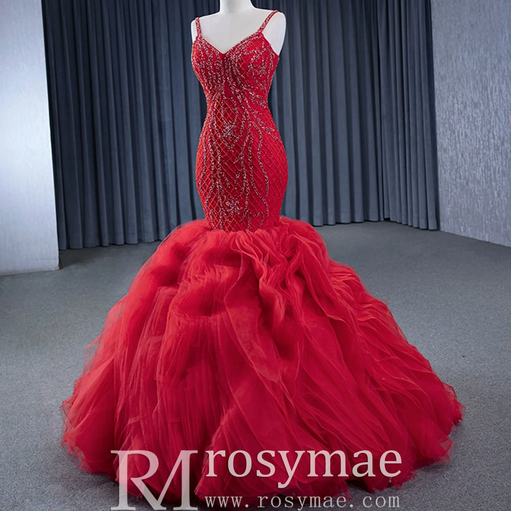 Charming Organza Mermaid Evening Dress Ruffles Long Prom Dress