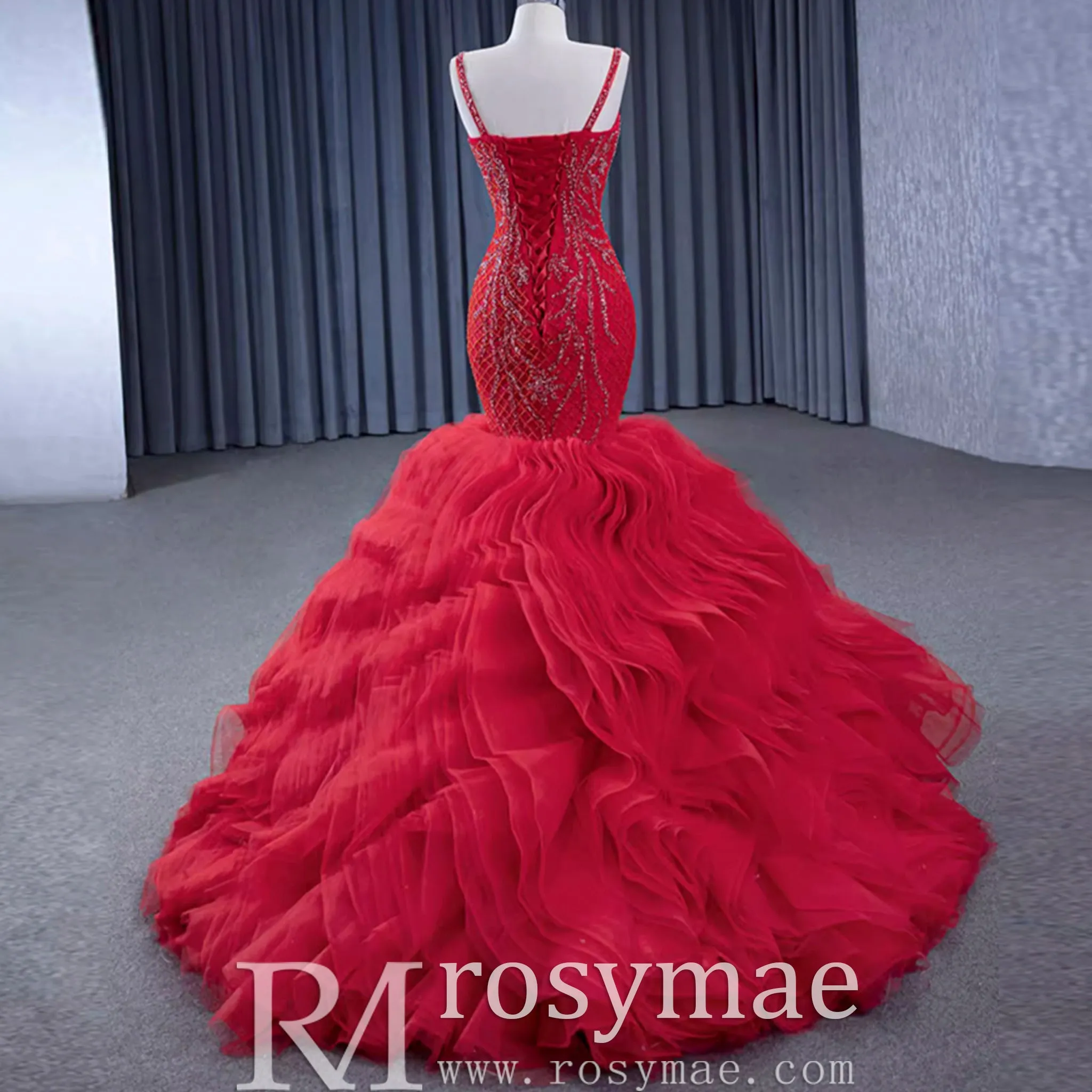 Charming Organza Mermaid Evening Dress Ruffles Long Prom Dress