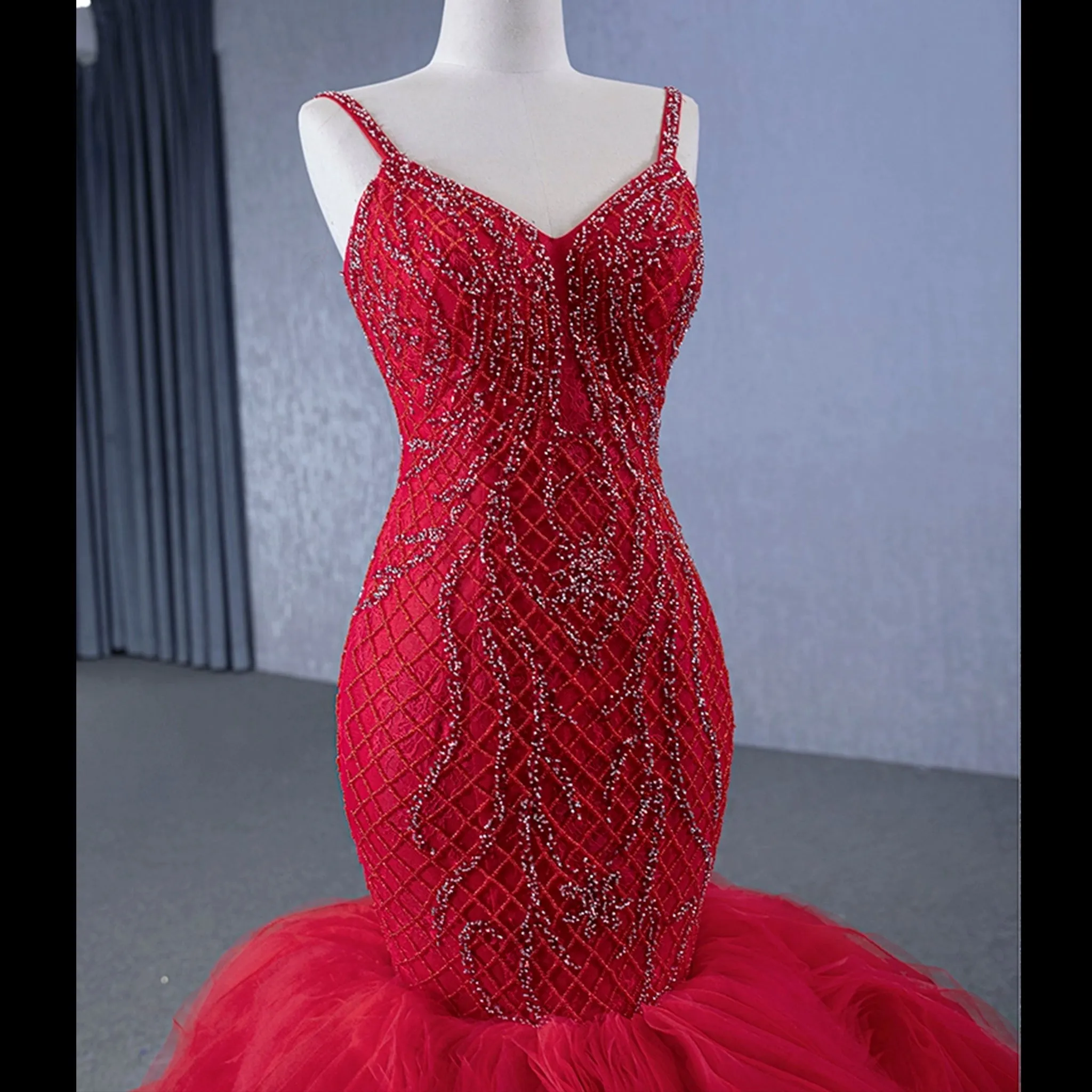 Charming Organza Mermaid Evening Dress Ruffles Long Prom Dress