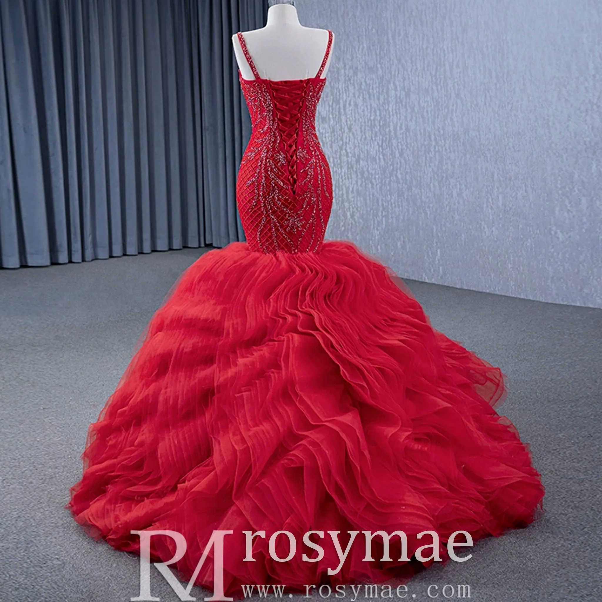 Charming Organza Mermaid Evening Dress Ruffles Long Prom Dress
