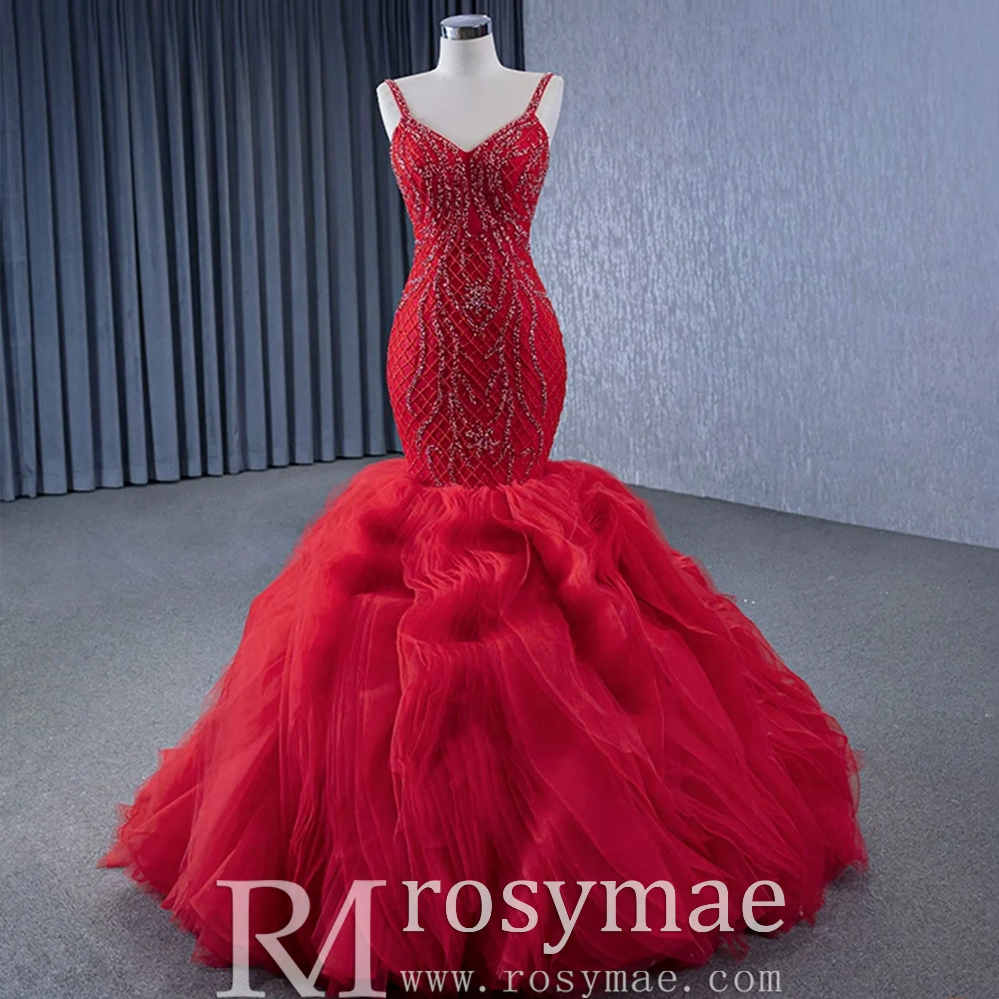 Charming Organza Mermaid Evening Dress Ruffles Long Prom Dress