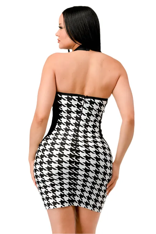 Checkmate-  Black and White Bandage Dress
