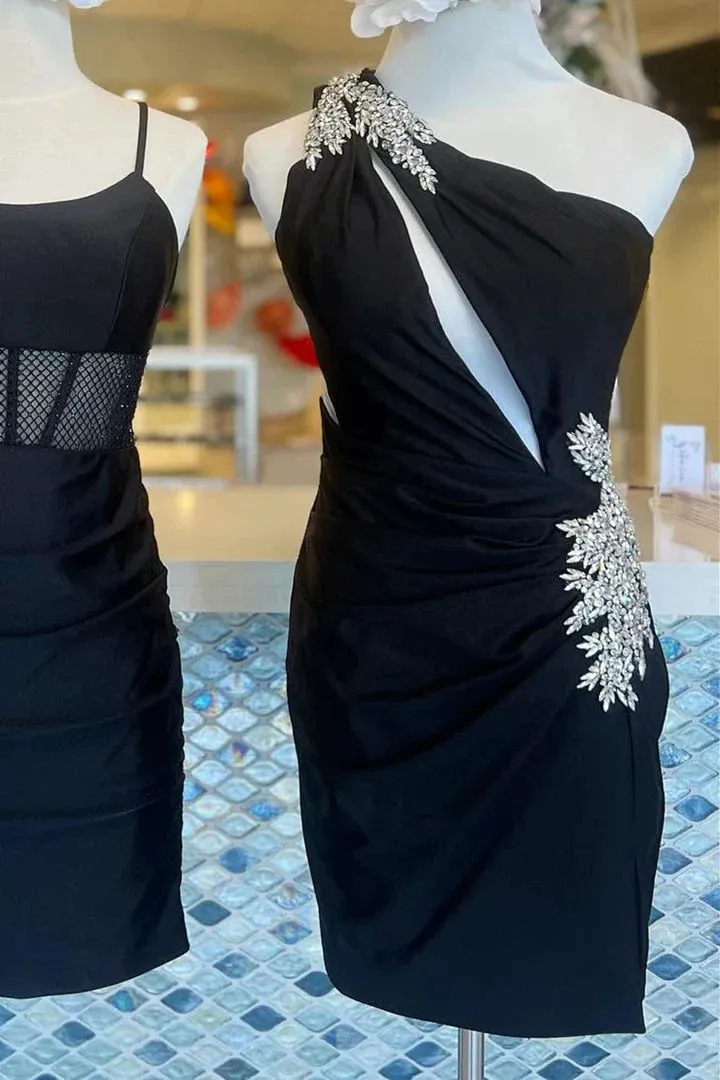 Chrissee |Sheath One Shoulder Pleated Satin Homecoming Dress