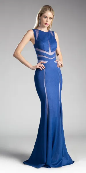 Cinderella Divine 84792 Sleeveless Sheer Cut Out Gown Beaded
