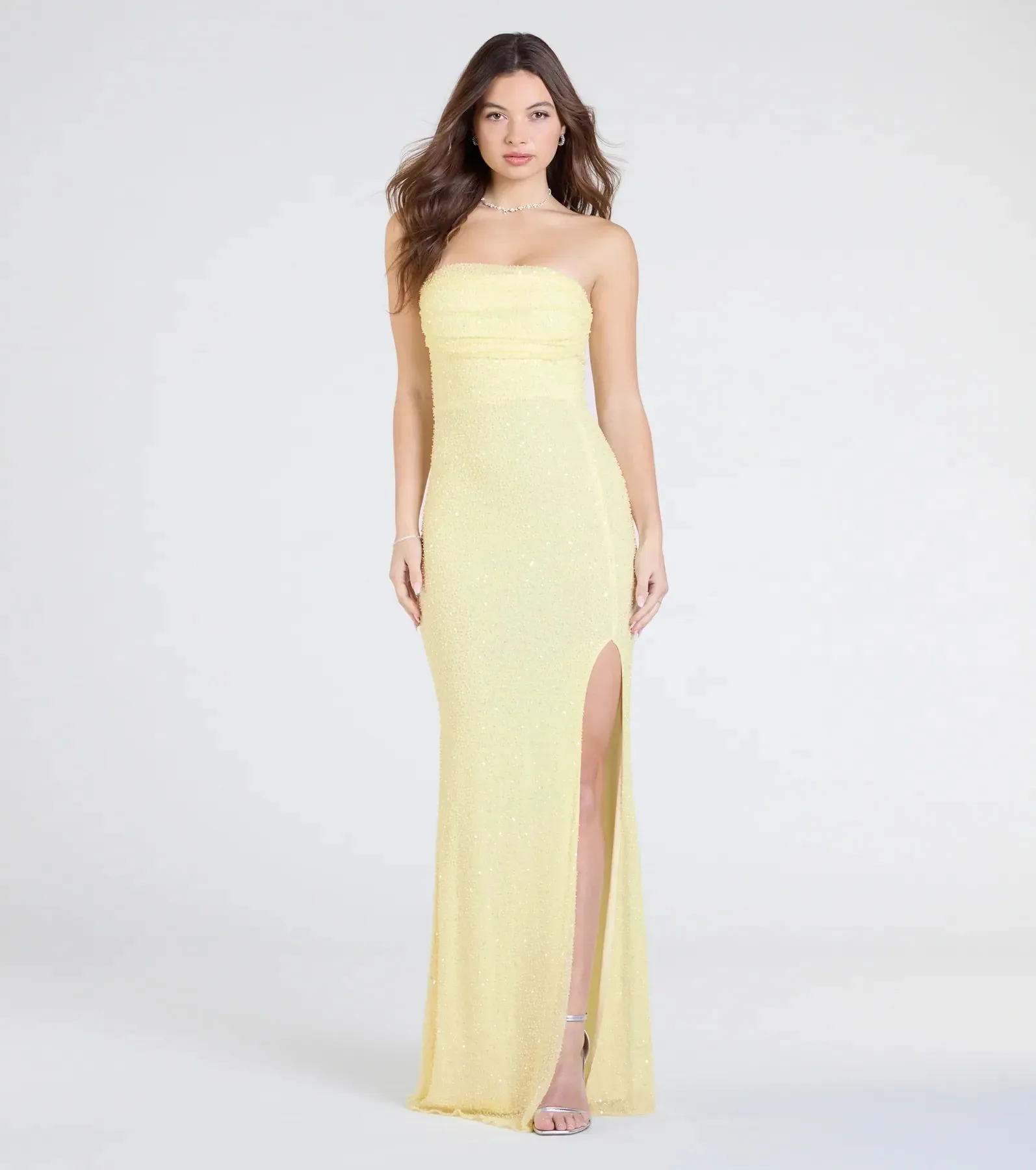 Cindy Beaded Strapless Long Formal Dress